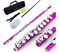 KAYATA C Flute (Pink) - Closed Hole, 16-Key Flute with Offset G Split E Mechanism | Deluxe Lightweight Canvas Case with Shoulder Strap, Cleaning Cloth, Joint Grease & Gloves