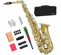 KAYATA Eb Alto Saxophone with F# Key, Canvas Case, Gloves, Reeds, Carekit(Gold Lacquer)