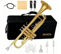KAYATA Gold Copper Trumpet with Phosphor Copper Leadpipe.Student/School Bb Trumpet .7C Mouthpiece,Cloth,Gloves,ABS Hard Shell BbTrumpet Case. (Gold)