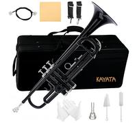 KAYATA Gold Copper Trumpet with Phosphor Copper Leadpipe.Student/School Bb Trumpet .7C Mouthpiece,Cloth,Gloves,ABS Hard Shell BbTrumpet Case. (Black)
