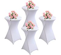 KAYBTNT 4 Pack Spandex Cocktail Table Covers, Cocktail Table Tablecloth, Fitted Stretch Square Corners Round High Top Bar Table Cover for Bar Wedding Cocktail Party Banquet,White,80x110cm