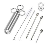 kaycrown 2-ounce 304 Stainless Steel Seasoning Injector with 3 Professional Marinade Needle BBQ Meat Taste injekuta Kithen Cooking Sauce Marinade sirinziakusesari- with Cleaning Brush