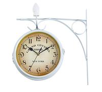 KayEsampra Retro Station Clock, Wall Clock with Double Dial and Fixing Bar, Double Sided Pendulum for Indoor and Outdoor Home, Garden, Kitchen, Yard, Living Room, Station Clock, White