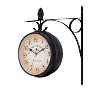KayEsampra Station Clock Double-Sided, Vintage Station Clock, Double-Sided Wall Clock, Waterproof Outdoor Garden Clock, Station with Holder, Retro Iron, 29 cm, Large Clock for Indoor and Outdoor Use,