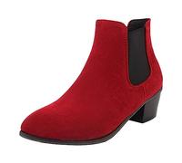 Kayferli Boots Women's Comfortable Pointed Flat Heel Short Boots Foreign Trade High Top Elastic Boots Female Ankle Boots Women, red, 6 UK