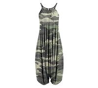 Kayferli Jumpsuit Women Summer Jumpsuits for Women Elegant Sleeveless Spaghetti Strap Rompers Elastic Waist Harem Pants Vintage Pockets Playsuits Overall, Camouflage, XXL