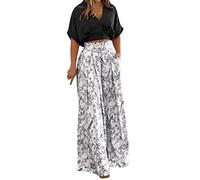 Kayferli Two-Piece Women's Pleated 2-Piece Trousers Outfits Casual Loose Button Shirt Blouse Top Long Wide Leg Palazzo Trousers Set Jumpsuit, black, S
