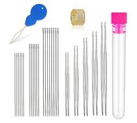 Kayfg 30 Pcs Beading Needles Set 5 Size 10 Pcs Big Eye Needles and 20 Pcs Long Straight Needles with Bottle for Easy Threading