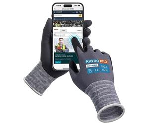 KAYGO 3 Pairs Safety Work Gloves MicroFoam Nitrile Coated Touchscreen, KG18NBE, Working Gloves with Oil Resistant Grip on Palm, for Men Women, Ideal for General Purpose Automotive (X-Large, Grey)