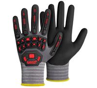 KAYGO Anti Impact Work Gloves with TPR Protection 3 Pairs, MicroFoam Nitrile Coated Grip, Impact Reducing Safety Gloves, Ideal for Automotive, Warehouse, Construction, DIY, KG18NT (Grey, L)