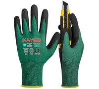 KAYGO Safety Work Gloves MicroFoam Nitrile Coated Cut Resistant 3 Pairs, Cut Level 4X41B, with Abrasion and Oil Resistant Grip, Ideal for Construction, Automotive, DIY, KG18N (Large, Green)