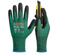 KAYGO Safety Work Gloves MicroFoam Nitrile Coated Cut Resistant 3 Pairs, Cut Level 4X41B, with Abrasion and Oil Resistant Grip, Ideal for Construction, Automotive, DIY, KG18N (Medium, Green)