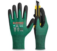 KAYGO Safety Work Gloves MicroFoam Nitrile Coated Cut Resistant 3 Pairs, Cut Level 4X41B, with Abrasion and Oil Resistant Grip, Ideal for Construction, Automotive, DIY, KG18N (X-Large, Green)