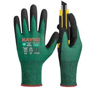 KAYGO Safety Work Gloves MicroFoam Nitrile Coated Cut Resistant 3 Pairs, Cut Level B, Abrasion Level 4, Light Oil Grip, Ideal for Warehouse, Construction, Auto Repair, DIY, KG18NC (Small, Green)