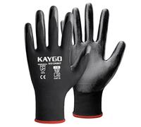 KAYGO Safety Work Gloves Nitrile Coated, Good Grip and Dexterity, 12 Pairs General Purpose Durable Working Gloves for Men and Women, Ideal for Construction Warehouse Automotive DIY, KG12N (Black, S)