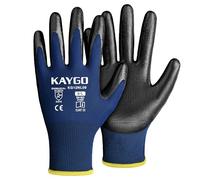 KAYGO Safety Work Gloves Nitrile Coated, Good Grip and Dexterity, 12 Pairs General Purpose Working Gloves for Men and Women, Ideal for Construction Warehouse Automotive DIY, KG12N (Blue, L)