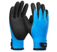 KAYGO Waterproof Thermal Work Gloves, Double Latex Coated, Good Grip and Dexterity, Insulated Liner Warm for Freezer Storage Cold Weather Fishing Winter Outdoor Jobs, KG145W (Black Blue, Large)