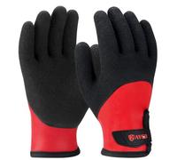 KAYGO Waterproof Thermal Work Gloves, Full Hand Latex Coated, Insulated Liner for Freezer Cold Weather Fishing Winter Outdoor Work, KG140 (Black Red, X-Large)