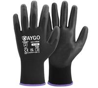KAYGO Work Gloves PU Coated-12 Pairs, KG11PB, Safety Working Gloves with Secure Grip on Palm & Fingers, for Men and Women, Ideal for General Purpose Light Duty Work, Gardening (X-Small, Black)