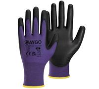 KAYGO Work Gloves PU Coated-12 Pairs, KG11PP, Safety Working Gloves with Secure Grip on Palm & Fingers, for Men and Women, Ideal for General Purpose Light Duty Work, Gardening (Large, Purple)