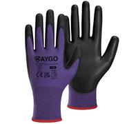 KAYGO Work Gloves PU Coated-12 Pairs, KG11PP, Safety Working Gloves with Secure Grip on Palm & Fingers, for Men and Women, Ideal for General Purpose Light Duty Work, Gardening (Small, Purple)