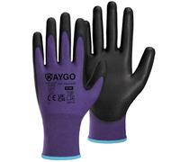 KAYGO Work Gloves PU Coated-12 Pairs, KG11PP, Safety Working Gloves with Secure Grip on Palm & Fingers, for Men and Women, Ideal for General Purpose Light Duty Work, Gardening (Medium, Purple)