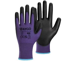 KAYGO Work Gloves PU Coated-12 Pairs, KG11PP, Safety Working Gloves with Secure Grip on Palm & Fingers, for Men and Women, Ideal for General Purpose Light Duty Work, Gardening (Medium, Purple)