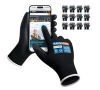 KAYGO Work Gloves PU Coated 12 Pairs Touchscreen, KG11PBE, Safety Working Gloves with Secure Grip on Palm & Fingers, for Men and Women, Ideal for General Duty Work, Gardening (X-Large, Black)