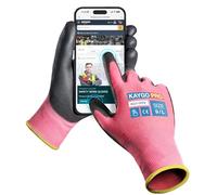 KAYGO Work Gloves PU Coated 12 Pairs Touchscreen, KG11PFE, Safety Working Gloves with Secure Grip on Palm & Fingers, for Men and Women, Ideal for General Duty Work, Gardening (Large, Pink)
