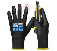 KAYGO Work Gloves PU Coated Cut Resistant Touchscreen 12 Pairs, KGP26B, ANSI Cut Level A1 Safety Working Gloves with Grip, Ideal for Warehouse Construction Carpentry Gardening (Large, Black)