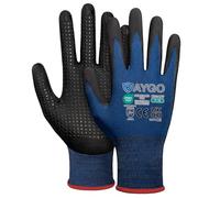 KAYGO Work Gloves with Grip Dots on Palm for Anti-Slip 12 Pairs, KG19N, MicroFoam Nitrile Coated Light Oil Compatible, Seamless Knit Nylon Gripper Work Gloves for Warehouse, Automotive (Navy Blue, S)
