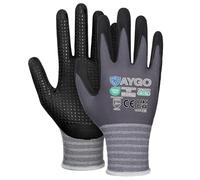 KAYGO Work Gloves with Grip Dots on Palm for Anti-Slip - 12 Pairs, KG19N, MicroFoam Nitrile Coated Light Oil Compatible, Seamless Knit Nylon Gripper Work Gloves for Warehouse, Automotive (Grey, XL)