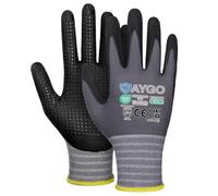 KAYGO Work Gloves with Grip Dots on Palm for Anti-Slip - 12 Pairs, KG19N, MicroFoam Nitrile Coated Light Oil Compatible, Seamless Knit Nylon Gripper Work Gloves for Warehouse, Automotive (Grey, L)