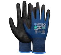 KAYGO Work Gloves with Grip Dots on Palm for Anti-Slip 12 Pairs, KG19N, MicroFoam Nitrile Coated Light Oil Compatible, Seamless Knit Nylon Gripper Work Gloves for Warehouse, Automotive (Navy Blue, M)