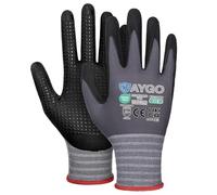 KAYGO Work Gloves with Grip Dots on Palm for Anti-Slip - 12 Pairs, KG19N, MicroFoam Nitrile Coated Light Oil Compatible, Seamless Knit Nylon Gripper Work Gloves for Warehouse, Automotive (Grey, S)