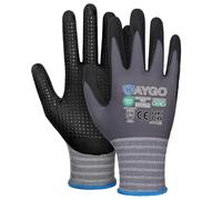 KAYGO Work Gloves with Grip Dots on Palm for Anti-Slip 3 Pairs, KG19N, MicroFoam Nitrile Coated Light Oil Compatible, Seamless Knit Nylon Safety Work Gloves for Warehouse, Automotive, DIY (Grey, M)