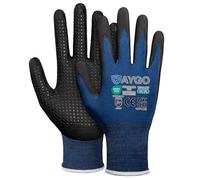 KAYGO Work Gloves with Grip Dots on Palm for Anti-Slip, KG19N, MicroFoam Nitrile Coated Light Oil Compatible, Seamless Knit Nylon Gripper Work Gloves for Warehouse, Automotive, DIY (Navy Blue, XL)
