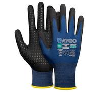 KAYGO Work Gloves with Grip Dots on Palm for Anti-Slip, KG19N, MicroFoam Nitrile Coated Light Oil Compatible, Seamless Knit Nylon Gripper Work Gloves for Warehouse, Automotive, DIY (Navy Blue, L)