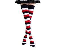 Kayhoma Extra Long Cotton Stripe Thigh High Socks Over the Knee High Socks, Blue/Whtie/Red, M