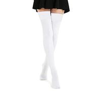 Kayhoma Extra Long Cotton Stripe Thigh High Socks Over the Knee High Socks, White, One size
