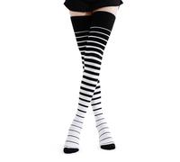 Kayhoma Extra Long Gradient Zebra Stripe Thigh High Socks Over the Knee High Socks, Black/Whtie, M