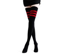 Kayhoma Women's Stripe Thigh High Socks, Red/black, M