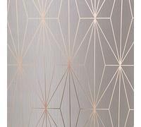 Kayla Metallic Geometric Wallpaper Grey/Rose Gold Muriva 703013
