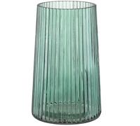 KAYLETIN Green Glass Vase for Flowers, Glass Flower Vase, Flower Vases for Bouquet, Modern Ribbed Vases for Bedroom, Living Room, Office, Bookshelf, 20CM