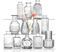 KAYLETIN Set of 12 bud vases, transparent bud vases for flowers, small flower vase for the living room, mini vintage vase for table decoration, wedding table decoration