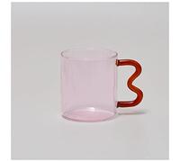 KAYLRE Coffee Cup Colored Glass Cups Original Design Colorful Waved Ear Glass Mug Handmade Simple Wave Coffee Cup for Hot Water Coffee Cups (Size : Pink 04)