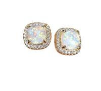 KAYLRE Ear Studs Female Luxury Green Crystal Stud Earrings Classic Green Zircon Square Stone Earrings Vintage Gold Color Small Earrings For Women Ear Piercing Studs (Size : Gold White Opal)