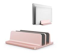 KAYLRE Laptop Stand Vertical Laptop Stand Aluminium Double Desktop Holder Space Saving Bookshelf Mount Bracket with Adjustable Dock For Notebook Adjustable Laptop Stand (Size : Rose Gold)