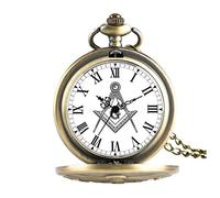 KAYLRE Pocket Watch Antique Freemason G Dial Chrome Square and Compass Mason Masonic Necklace Pendant Quartz Pocket Watch Best Gifts for Freemason Mens Pocket Watch