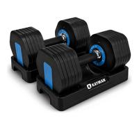 Kayman 24Kg Adjustable Dumbbell Set Pair, 12-In-1 Dial System, Safety Lock, 6 Levels: 2/4/6/8/10/12Kg Per Dumbbell
